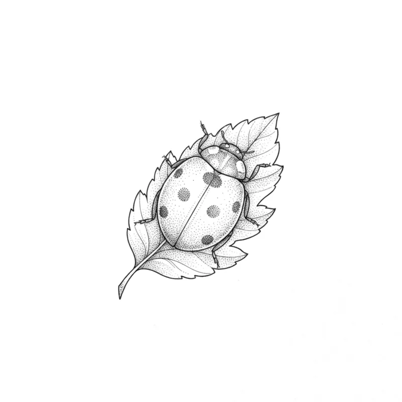 Ladybird on a leaf, 5 cm