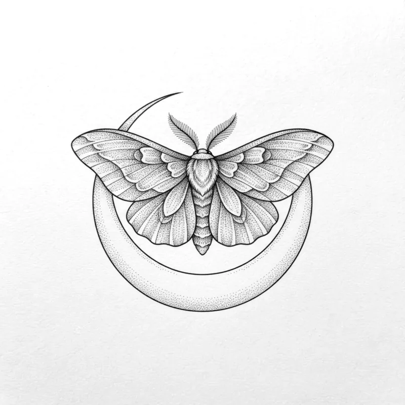 Moth on a crescent, 8 cm