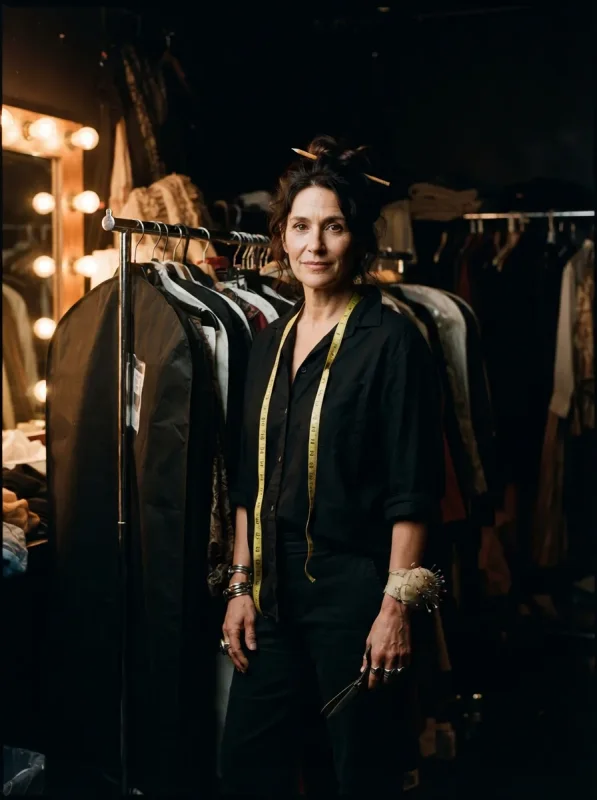 Teodora Vlach at the wardrobe, in the light of the mirror