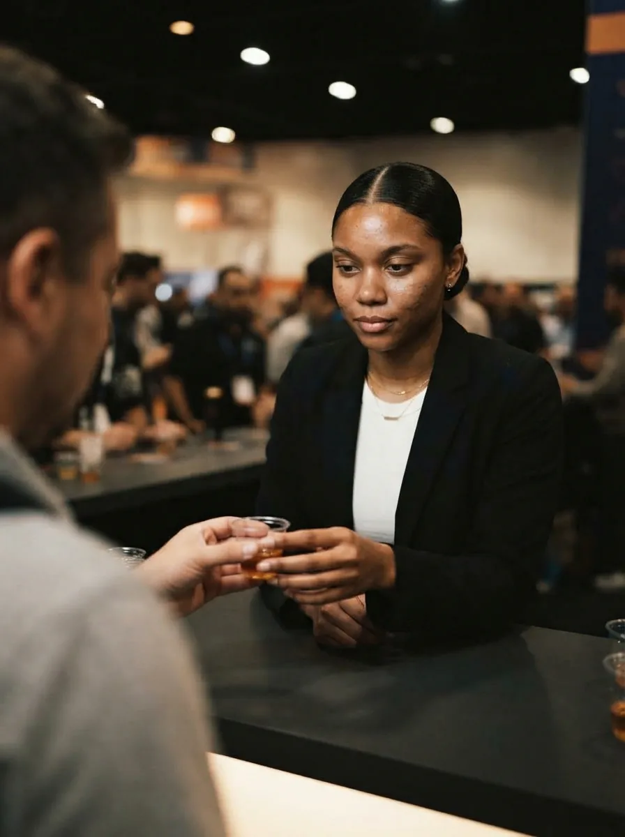 Handing a sample across a counter