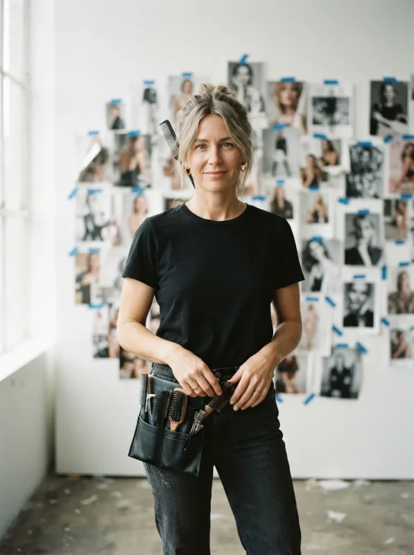 Freja Holm at the studio wall