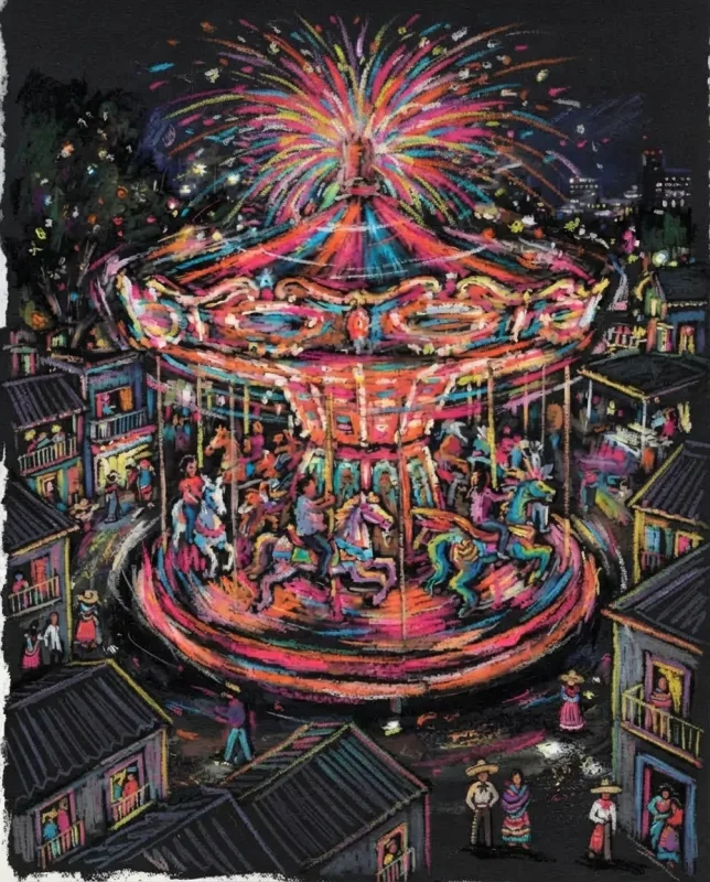 Fireworks over the rooftops