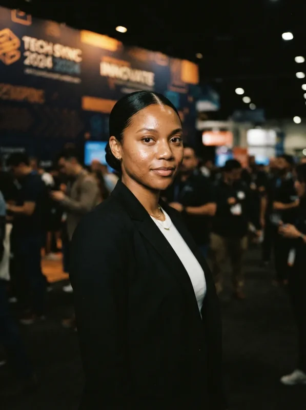 Simone Vance on a trade show floor