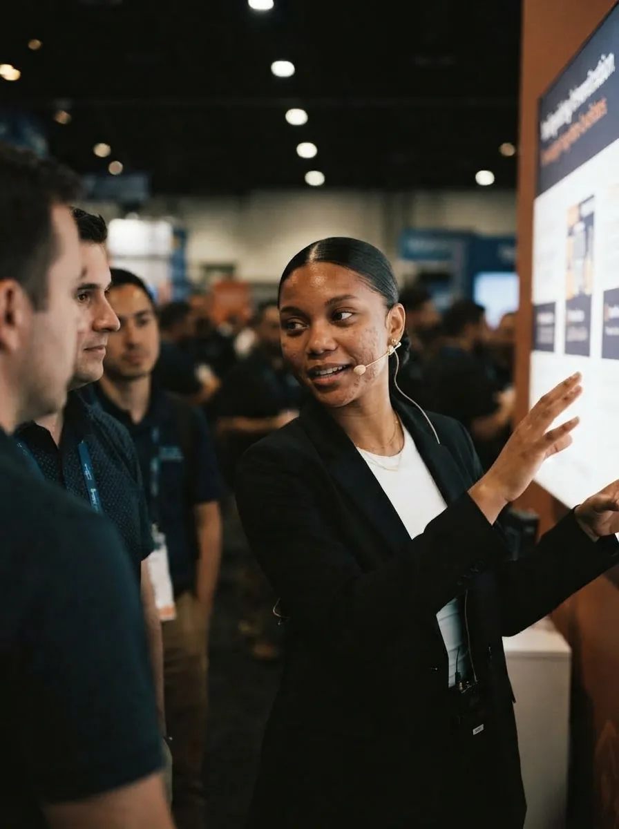 On a headset, talking a group through a display