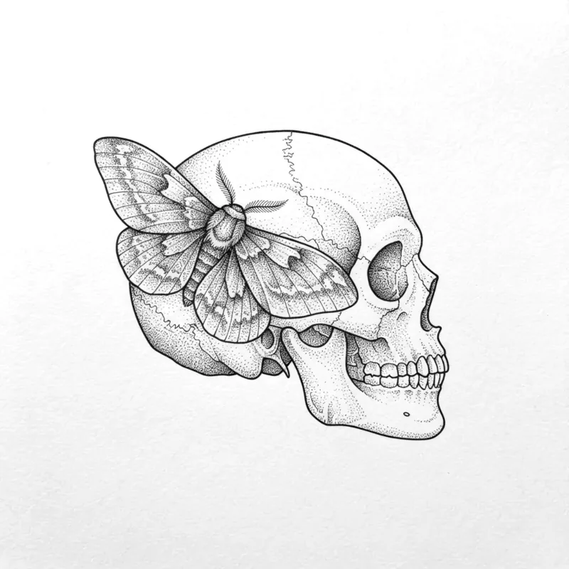 Skull and moth, 10 cm